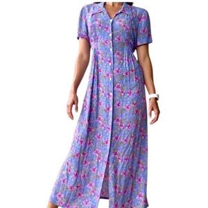 Vintage R&K Originals Women’s Purple Floral Pintuck Cottagecore Maxi Dress 16